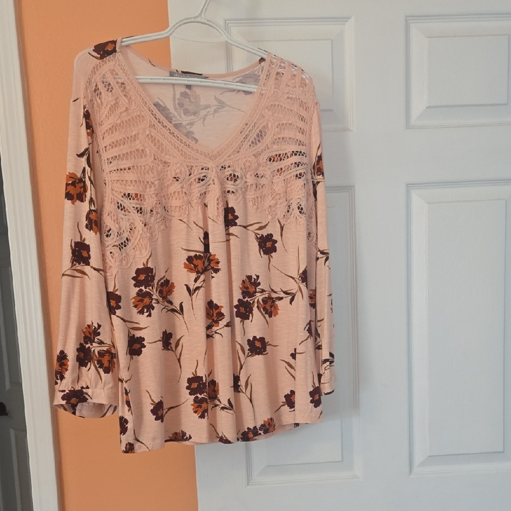 Daniel Rainn Blush Floral Crochet Blouse